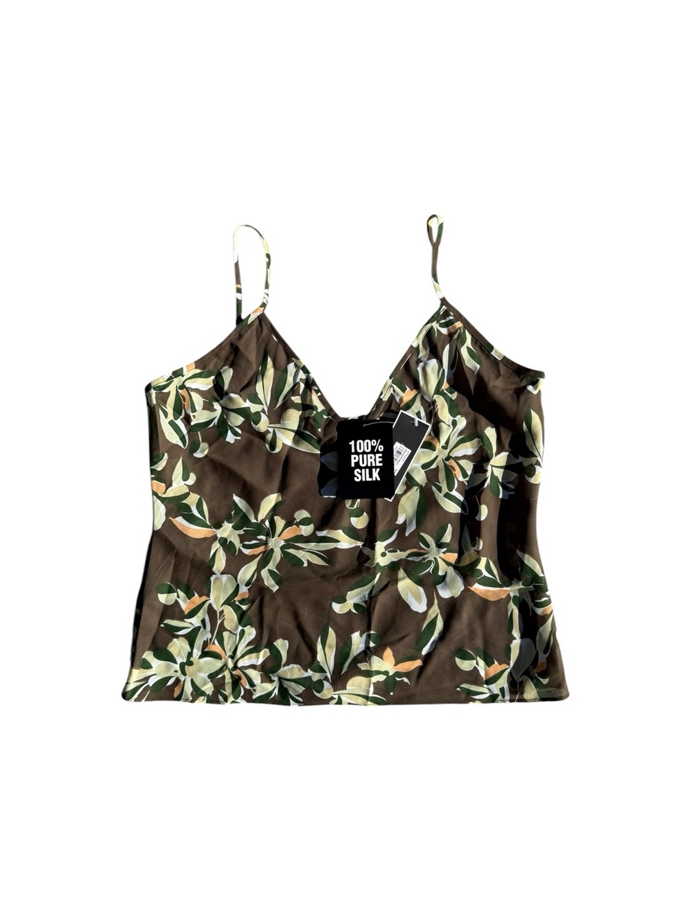 NWT Y2K Alfani Olive Green Floral Silk Cami
